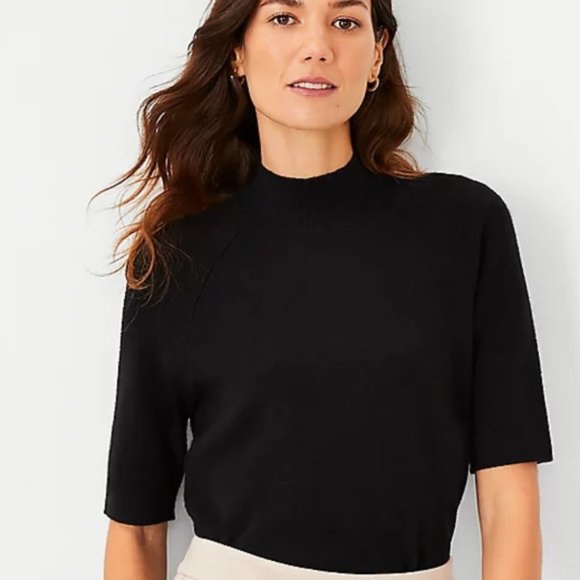 Ann Taylor Elbow Sleeve Mock Neck Sweater - Black - Small - Runs Big - Picture 1 of 8